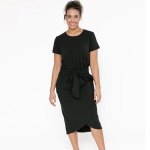 REBECCA WRAP MIDI DRESS IN MIDNIGHT BLACK - Smash & Tess